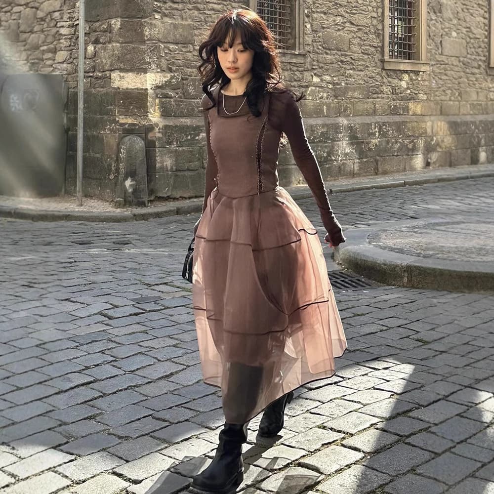 レース 服 透け感シアーレイヤードスカート風デニム