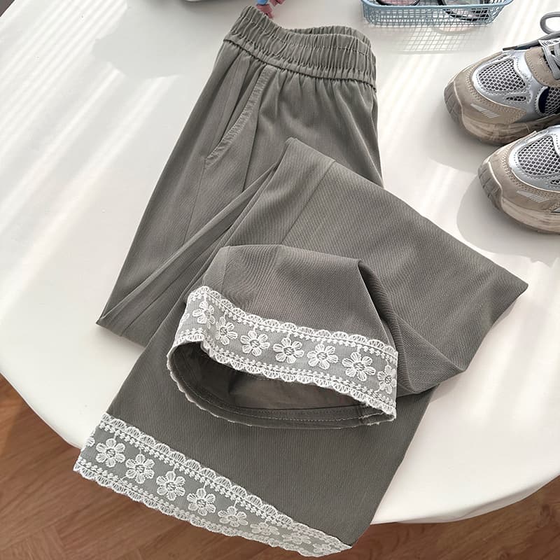 レース 服 花レース装飾 リラックスワイドパンツ