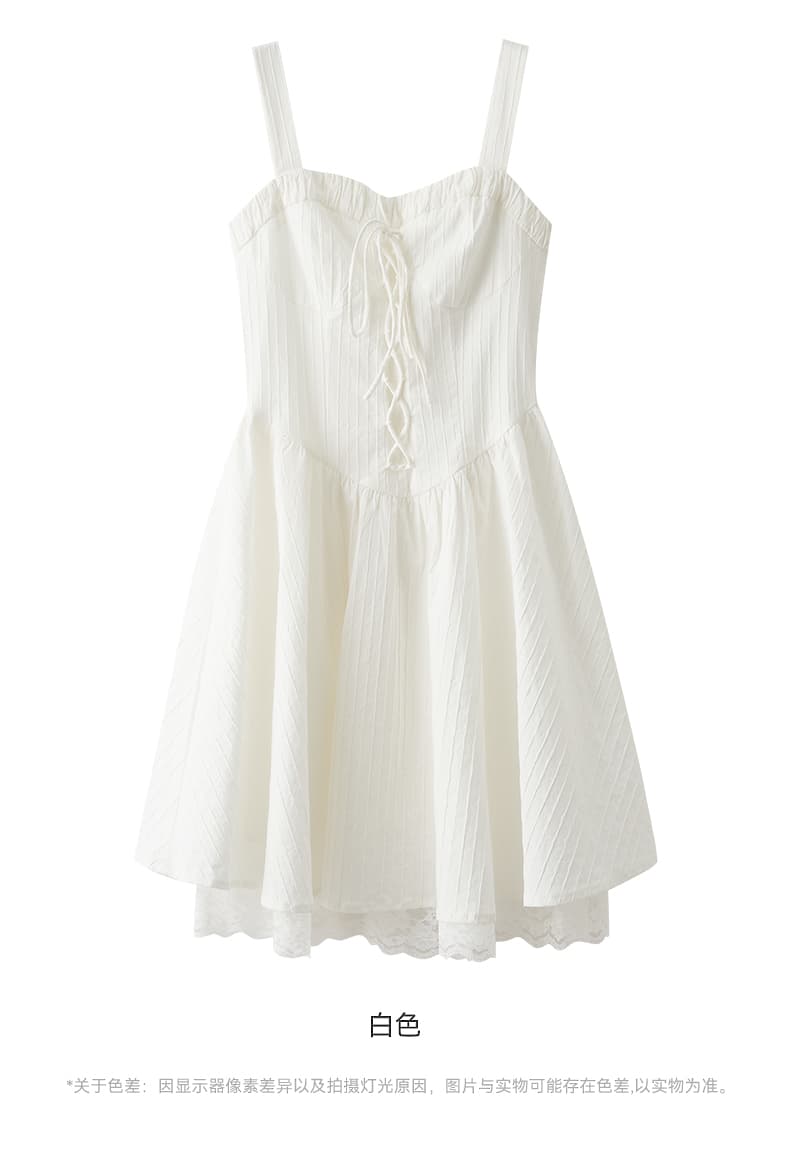 レース 服 ひらひらレース裾キャミワンピース