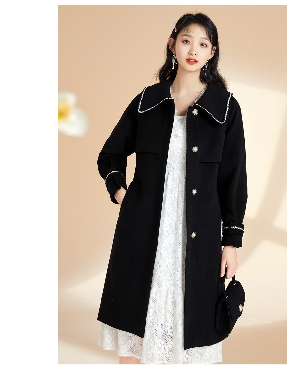レース 服 花柄レース 長袖フレアワンピース