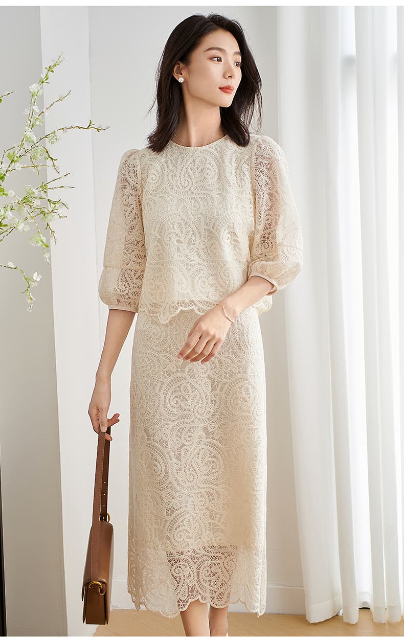 レース 服 上品花模様レースミディスカート