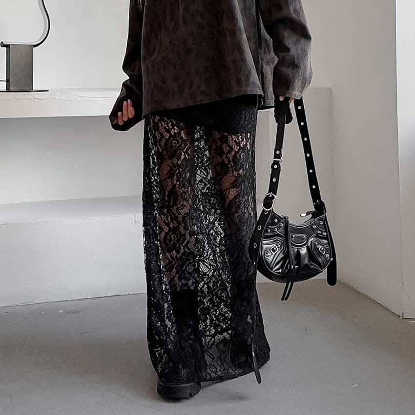 レース 服 花柄透かしロングスカート