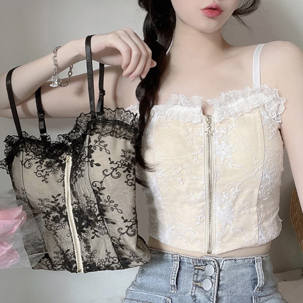 レース 服 花柄刺繍レースキャミソール ソフトパッド入り