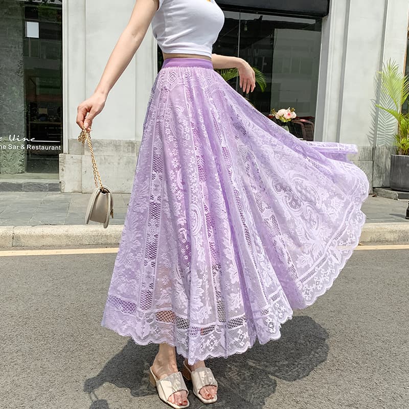 レース 服 夏の着痩せレーススカート復古風ハイウエストボトムス