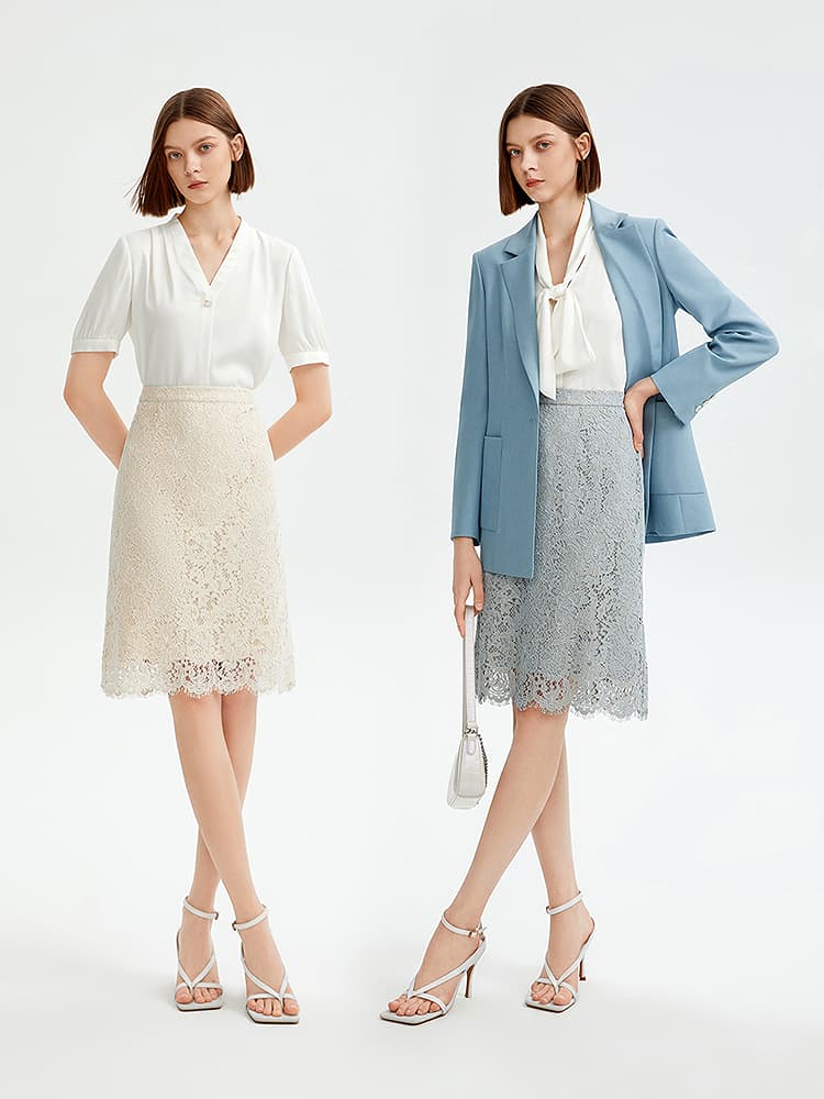 レース 服 花柄透かし模様レーススカート