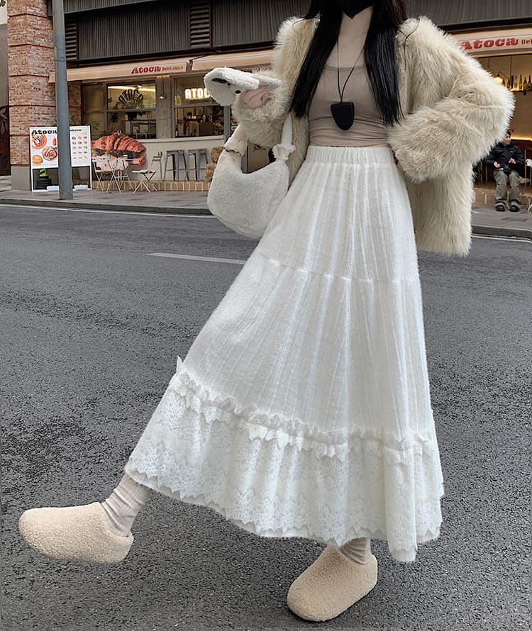 レースファッション ティアードレース マキシスカート