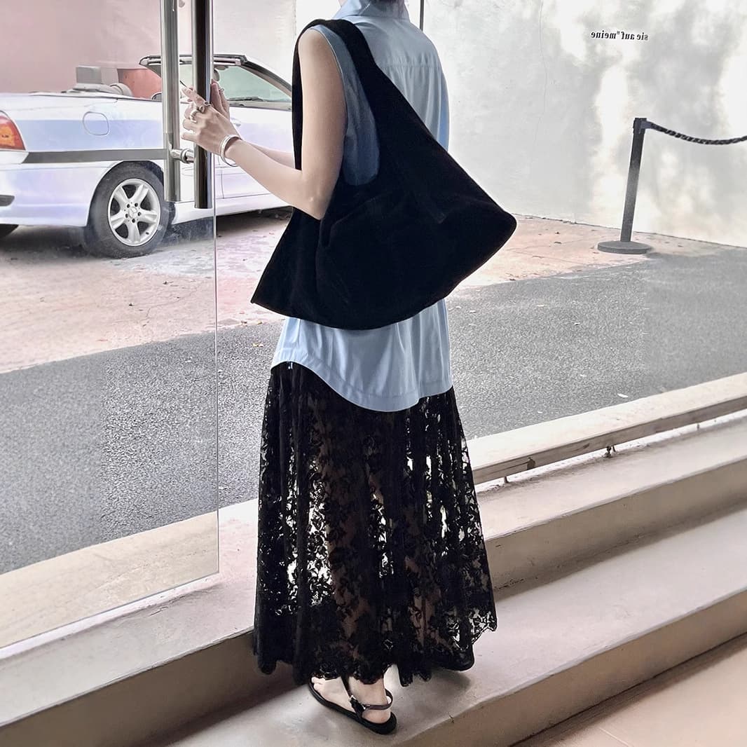 レース 服 重ね着風レースマキシワンピース