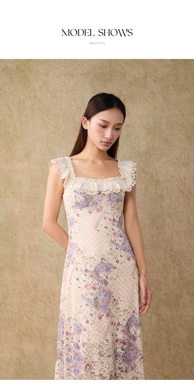 レース 服 花柄フリルレースロングワンピース