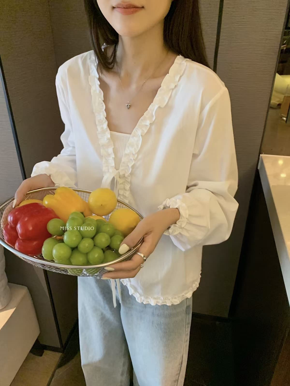 レース 服 フリルレースリボンカーディガン