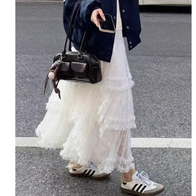 レース 服 ふんわり層重ねチュールスカート