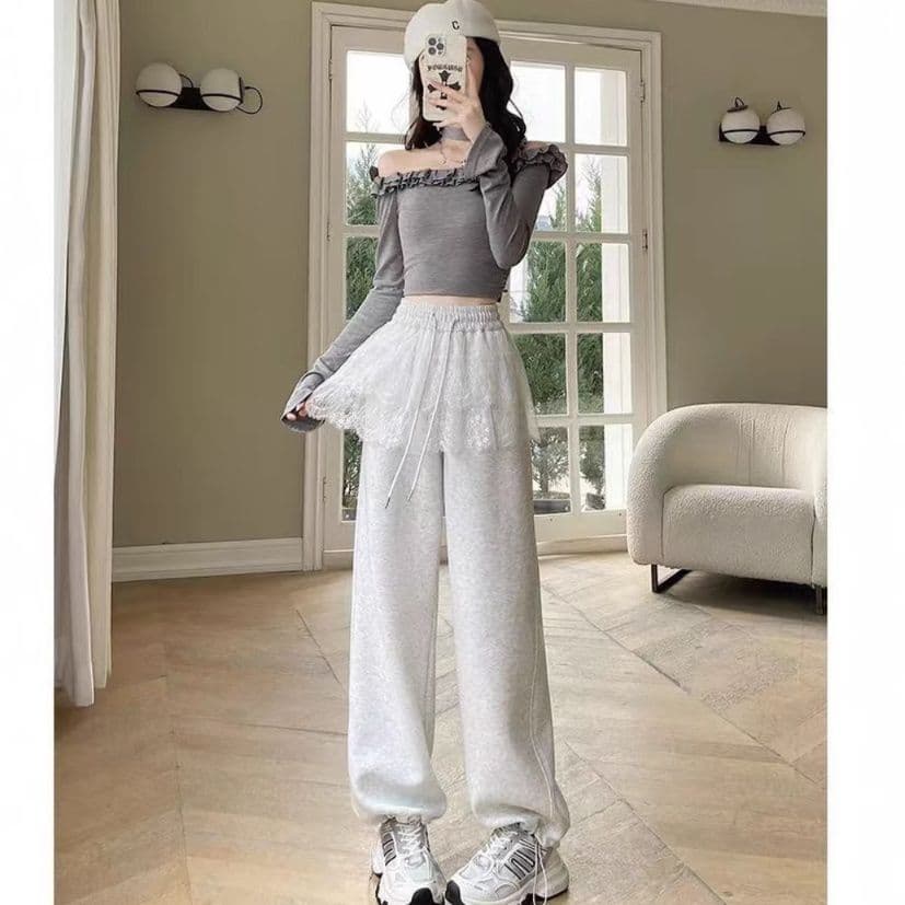 レース 服 レースフリルワイドパンツ
