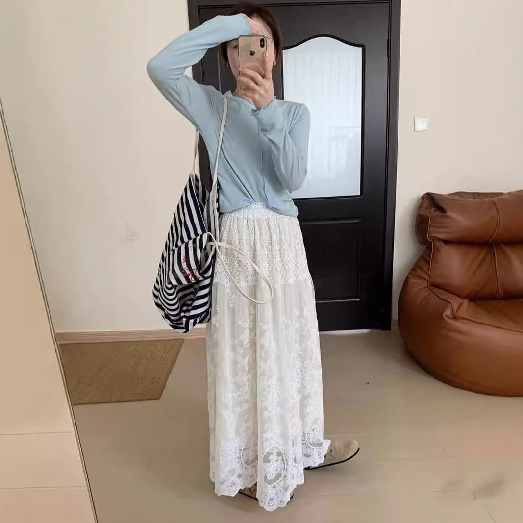 レースファッション レディース 花柄総レースロング丈スカート