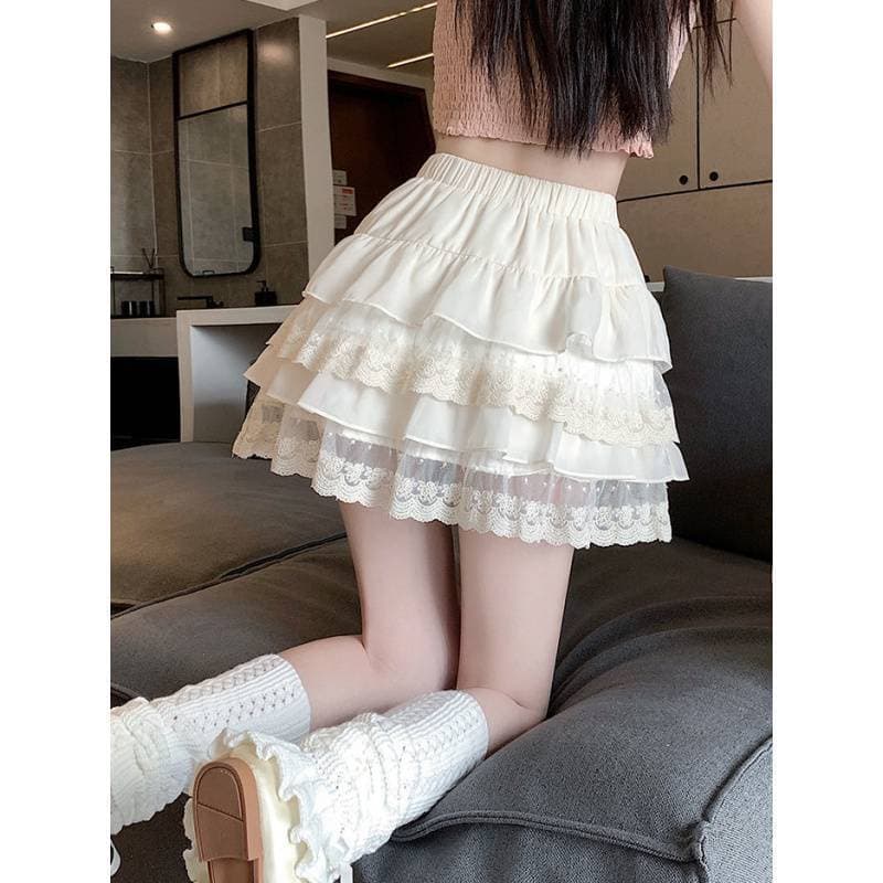 レースファッション 重ね レース チュール ミニスカート