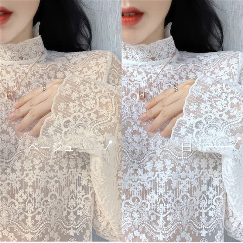レース 服 花柄レース ハイネック インナー 透け感 重ね着