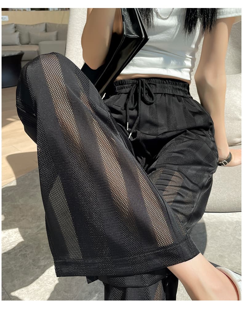 レースファッション シースルーレースストレートパンツ