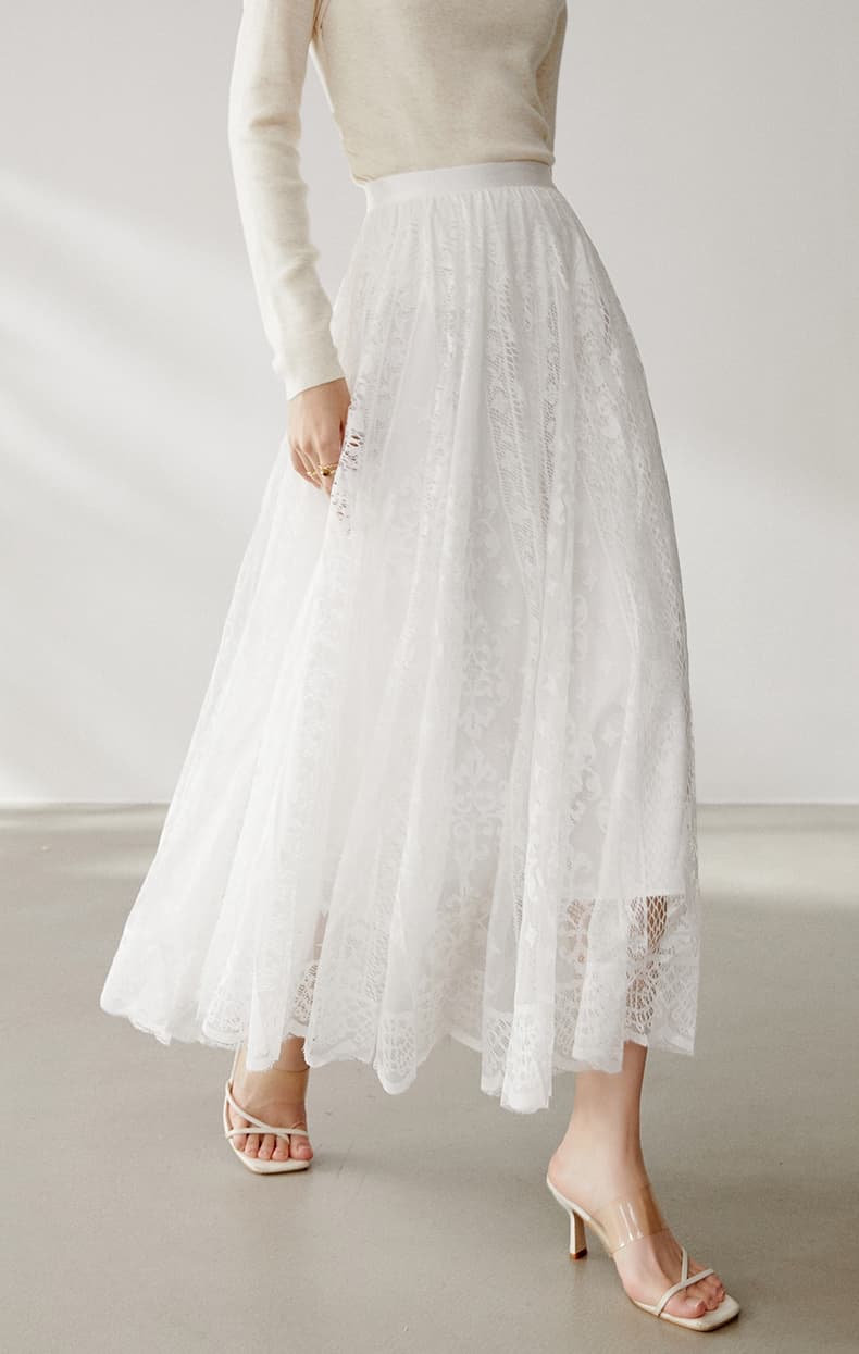 レース 服 花柄レースロングスカート