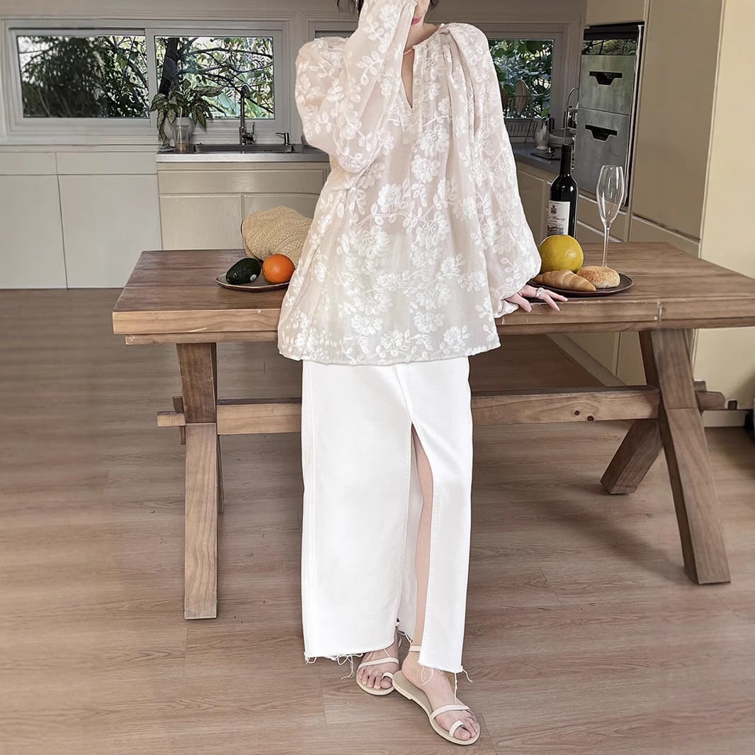 レース 服 花刺繍レースシアーブラウス