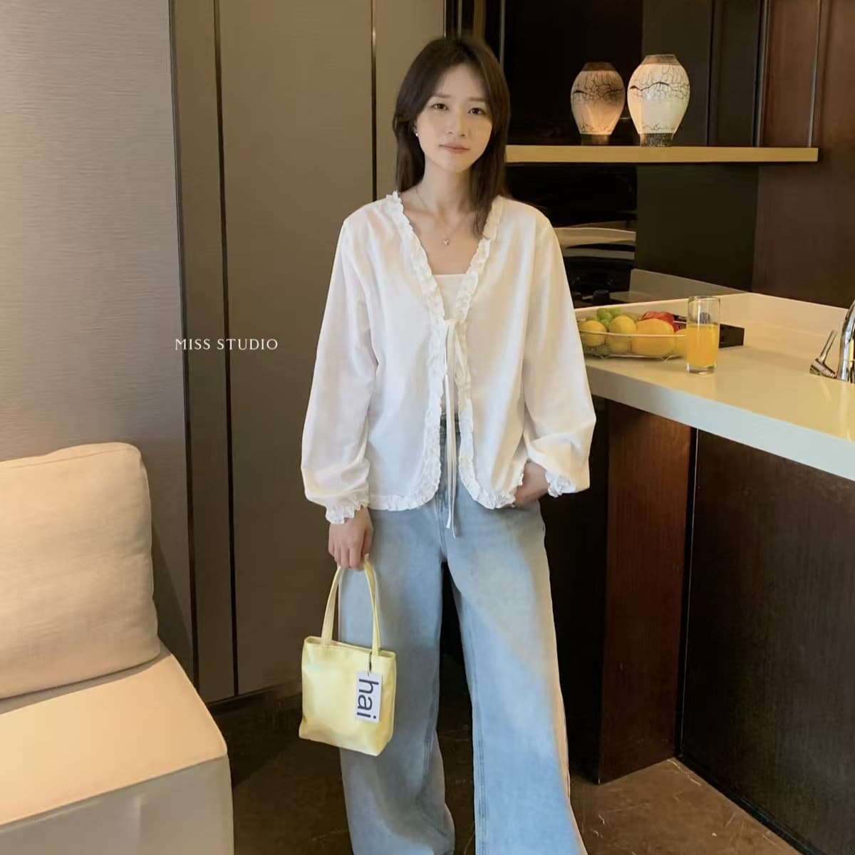 レース 服 フリルレースリボンカーディガン