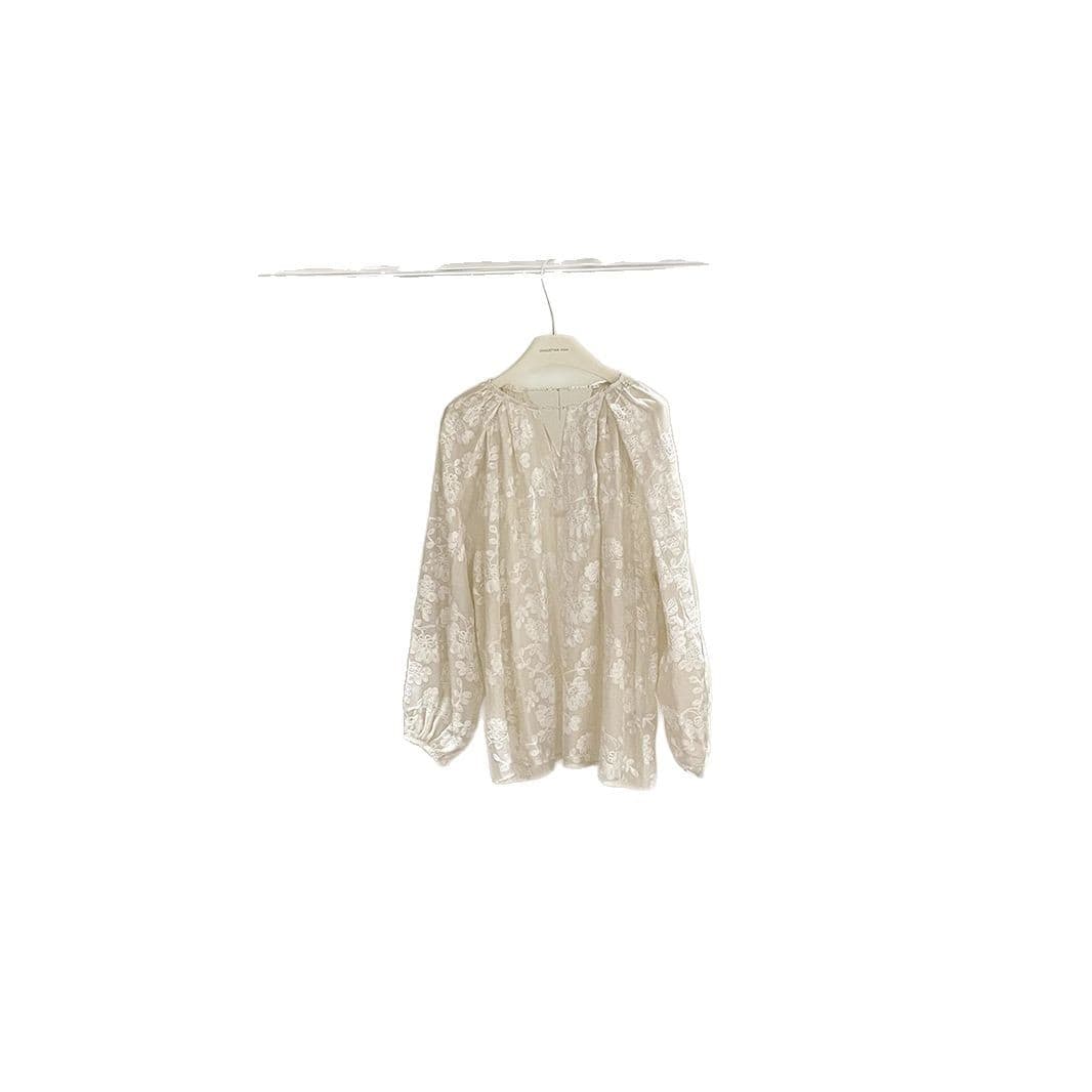 レース 服 花刺繍レースシアーブラウス