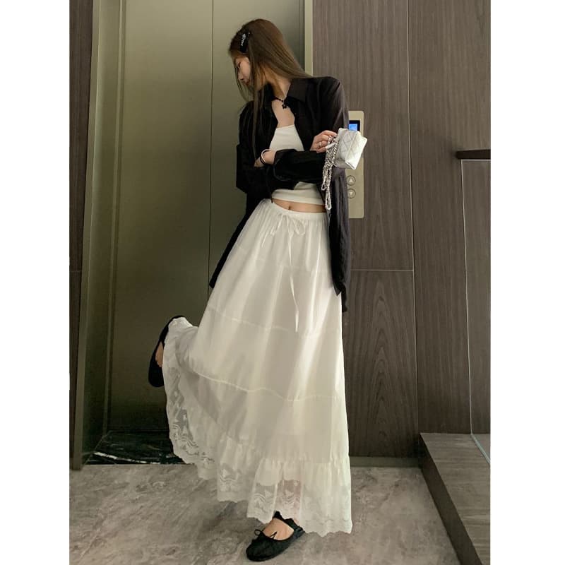 レースファッション 波レースマキシスカート