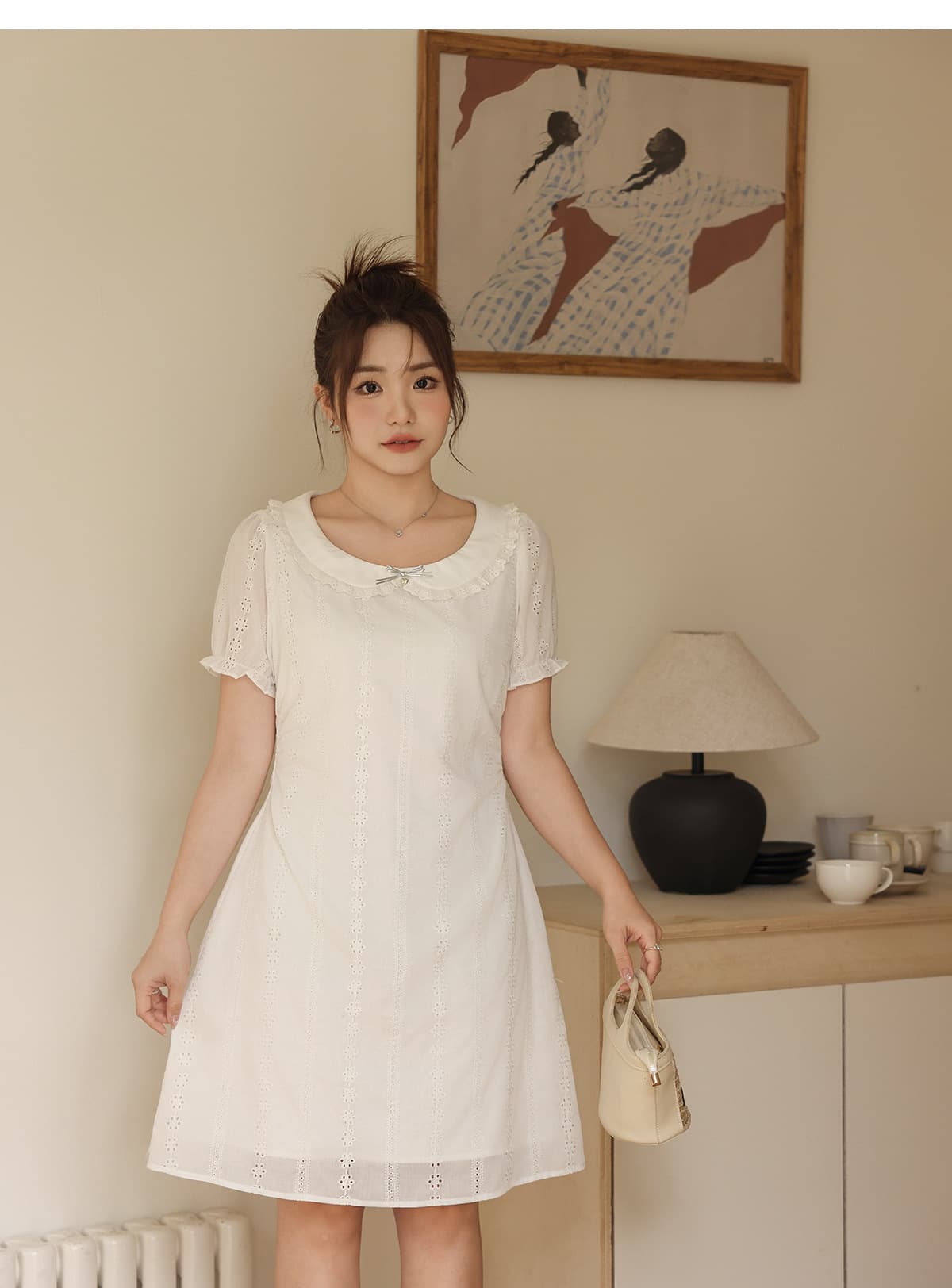 レース 服 襟付き刺繍レース ワンピース