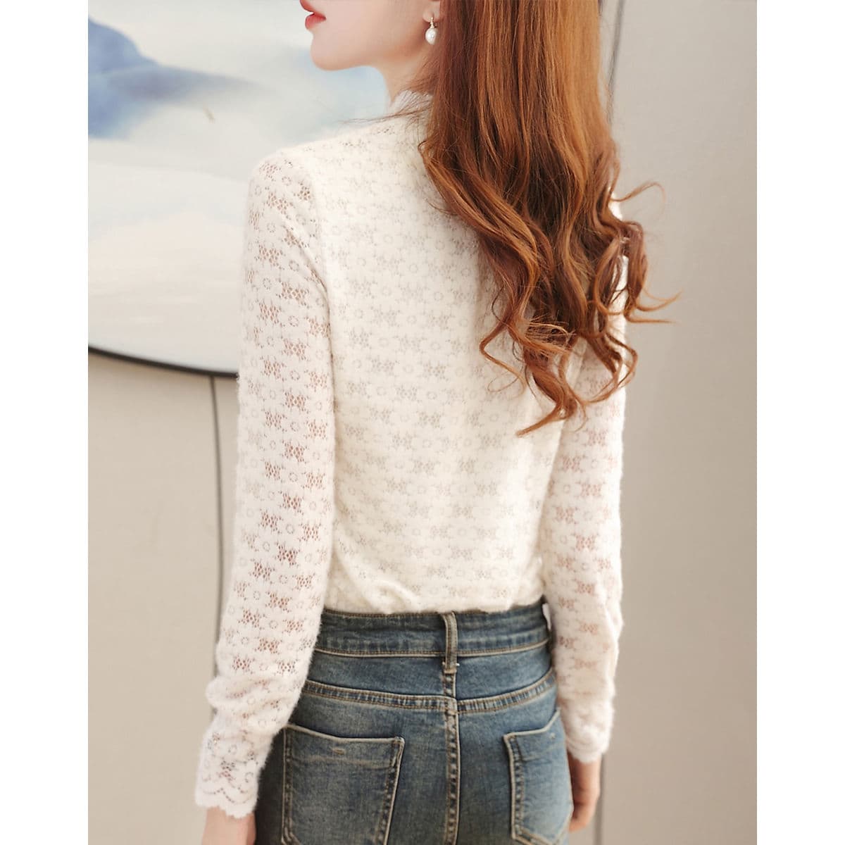 レース 服 花レース襟ふんわりトップス