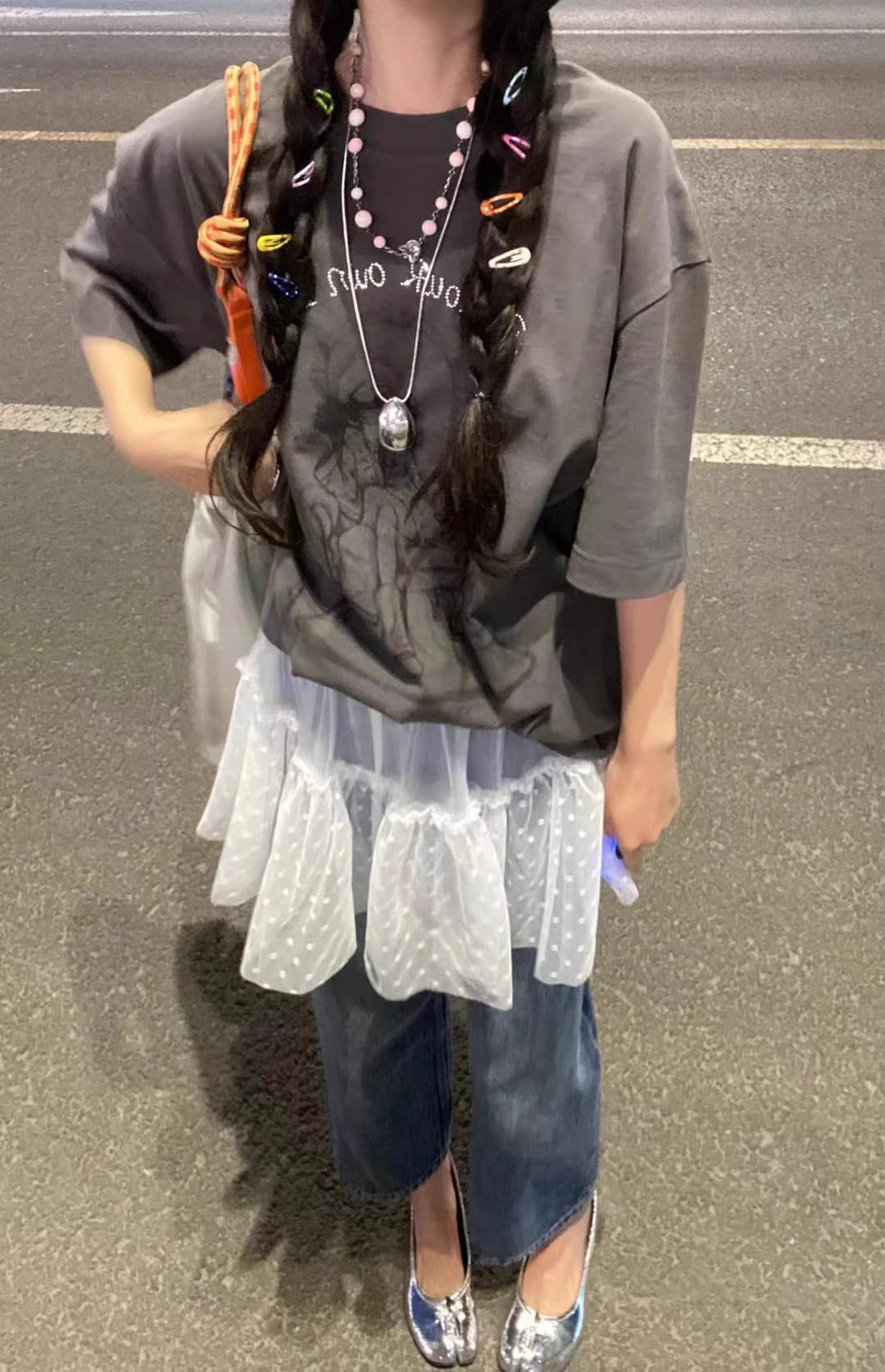 レース 服 ドット柄チュールペチスカート