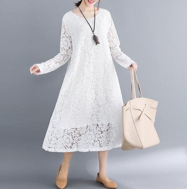 レース 服 夏の新作長袖総レースワンピース