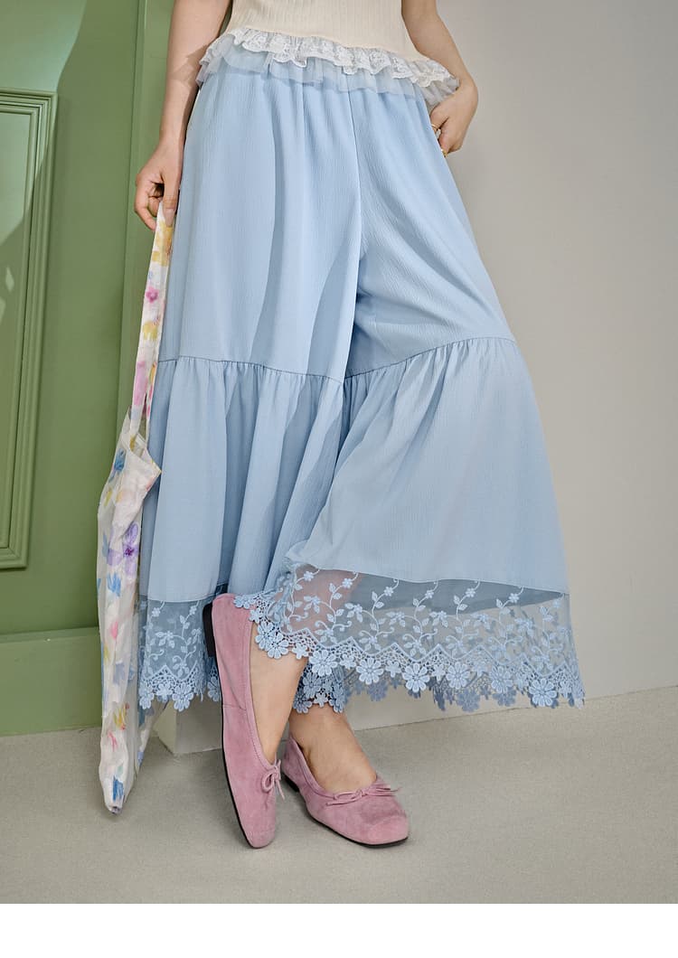 レース 服 花刺繍レース裾ティアードスカート