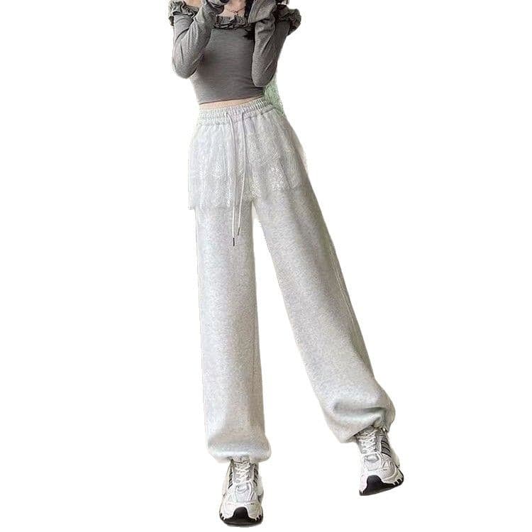 レース 服 レースフリルワイドパンツ