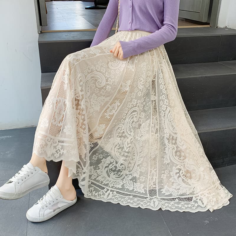レース 服 夏の着痩せレーススカート復古風ハイウエストボトムス