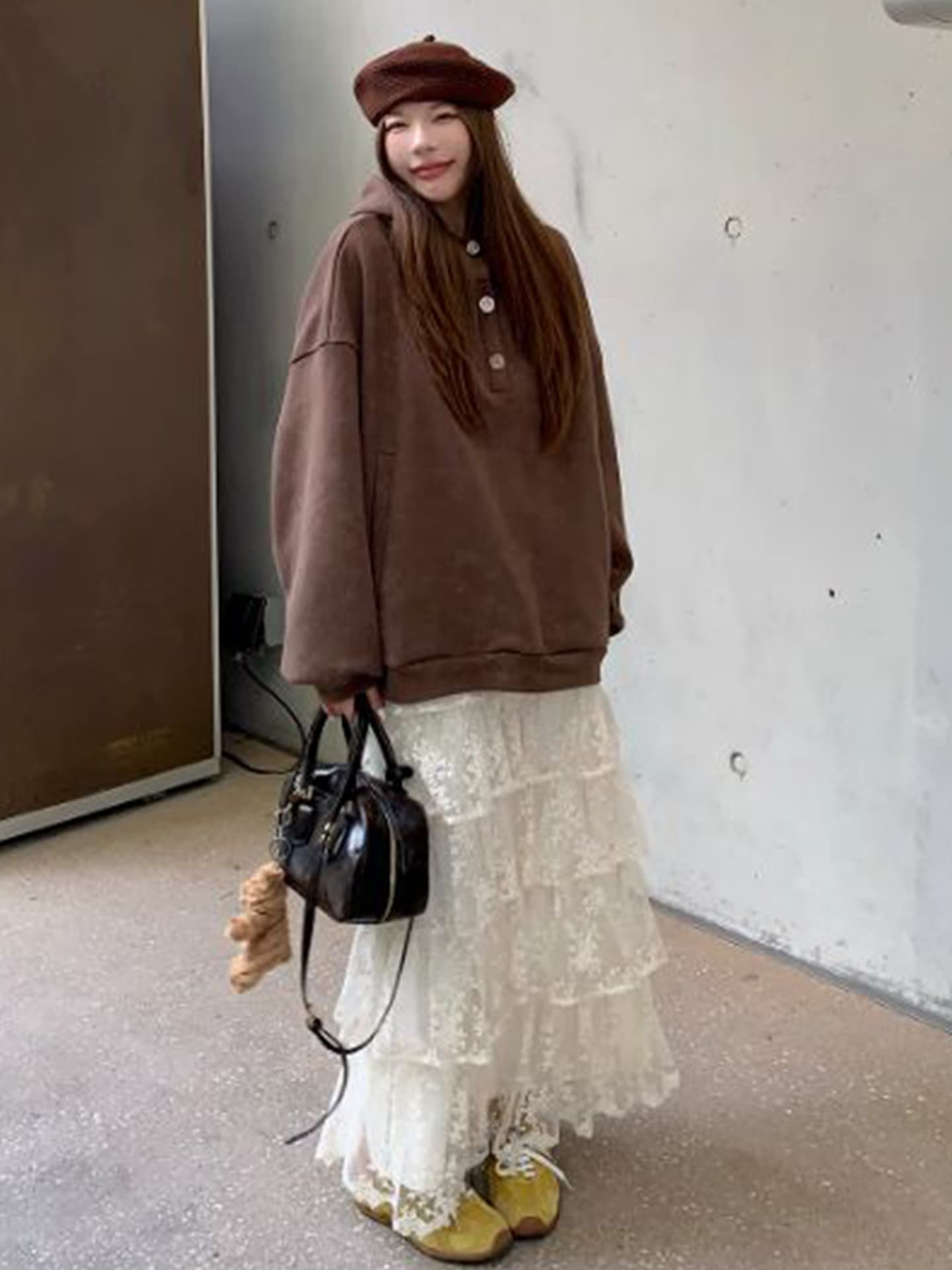 レースファッション 重ね花レース ティアードロングスカート