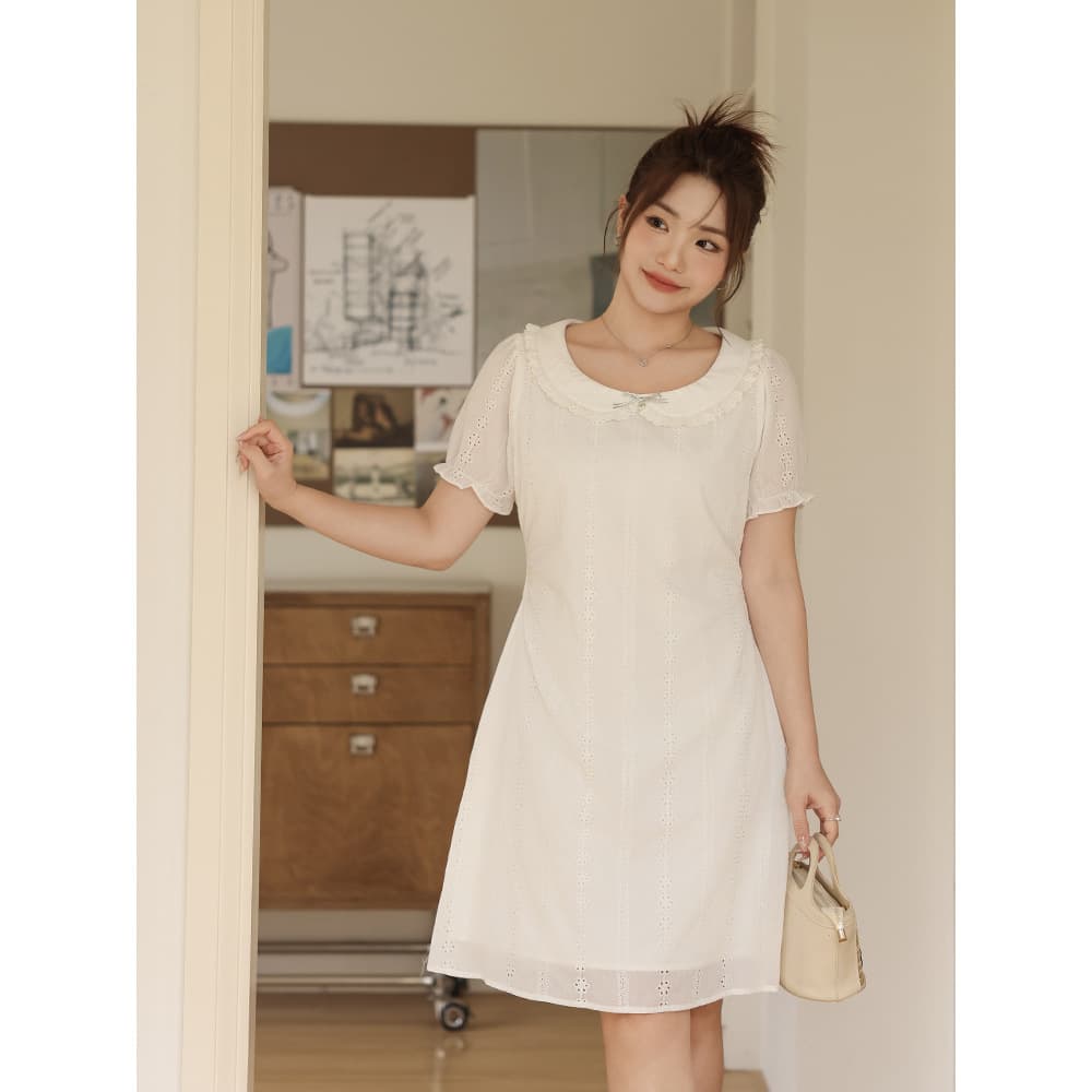 レース 服 襟付き刺繍レース ワンピース