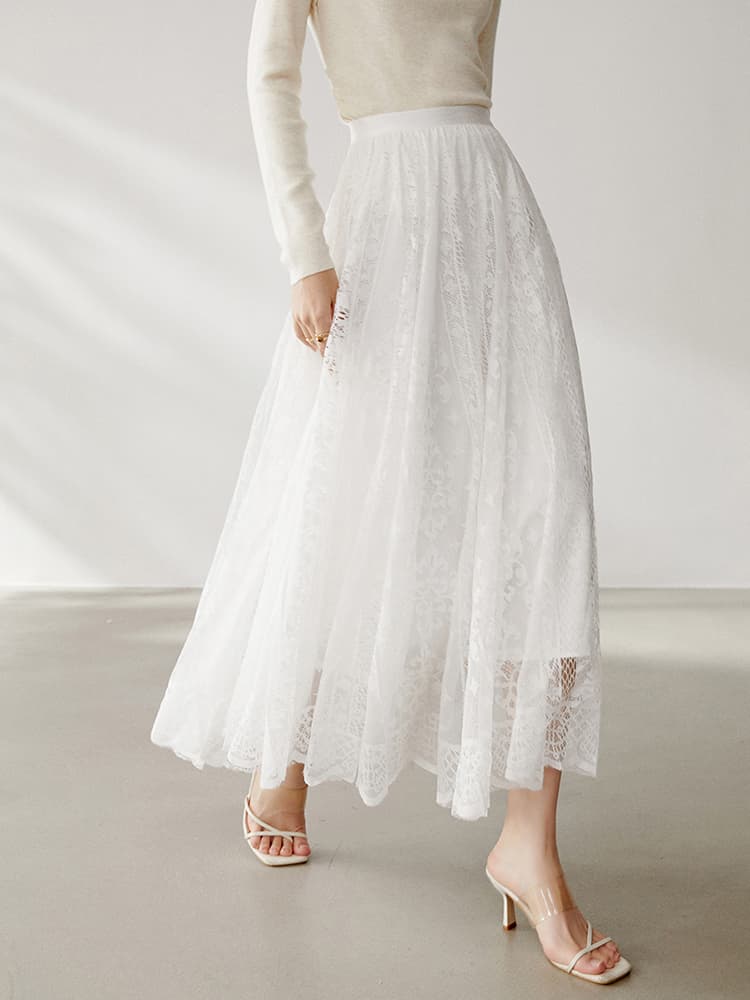 レース 服 花柄レースロングスカート