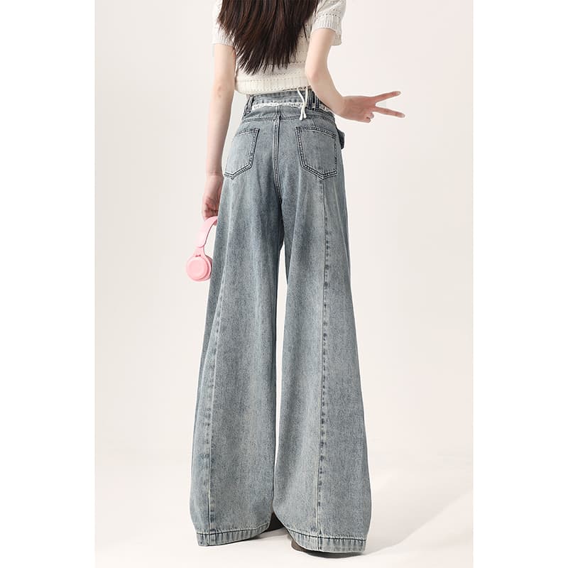 レースファッション ワイドデニムプリーツパンツ