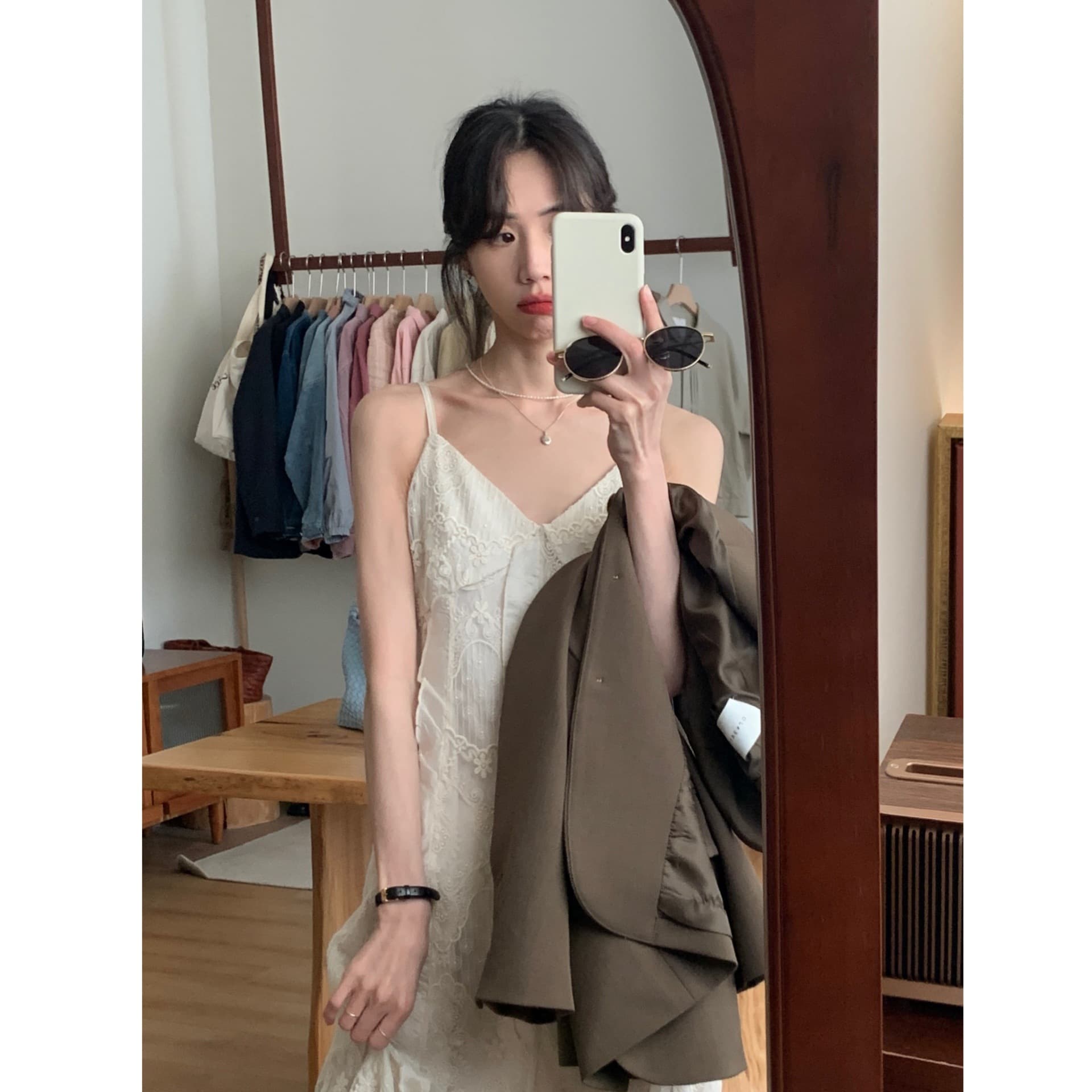 レース 服 透かし模様レースキャミソールワンピース