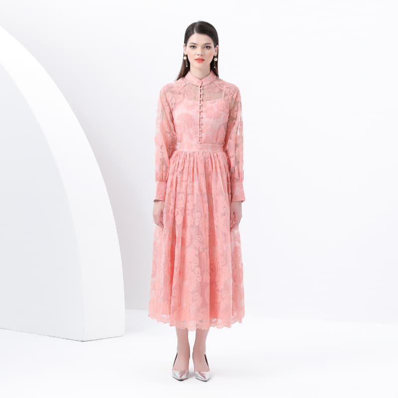 レース 服 シアーレース シャツカラーワンピース