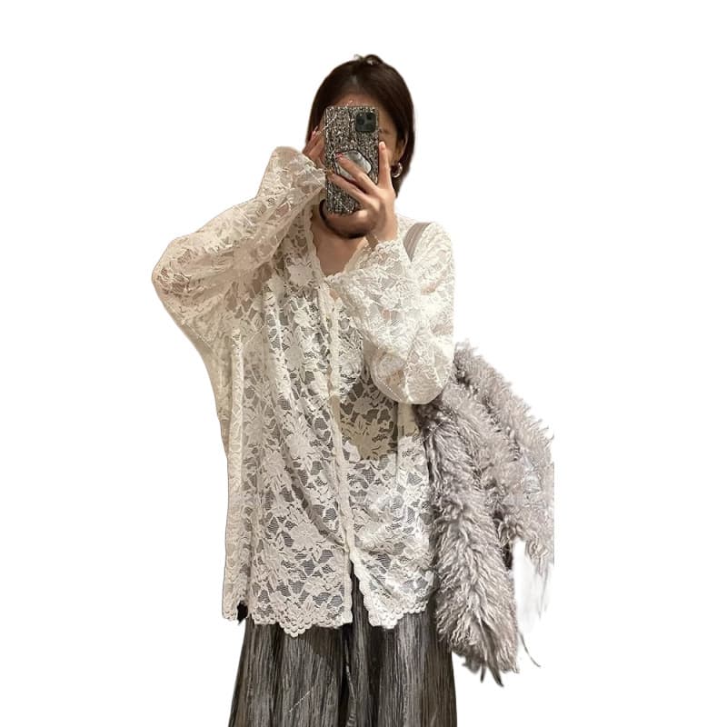 レースファッション 優美なバルーン袖レーストップス