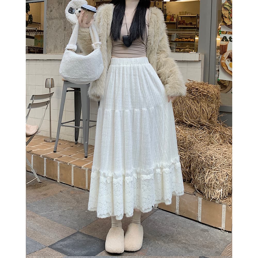 レースファッション ティアードレース マキシスカート