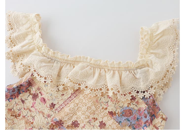 レース 服 花柄フリルレースロングワンピース