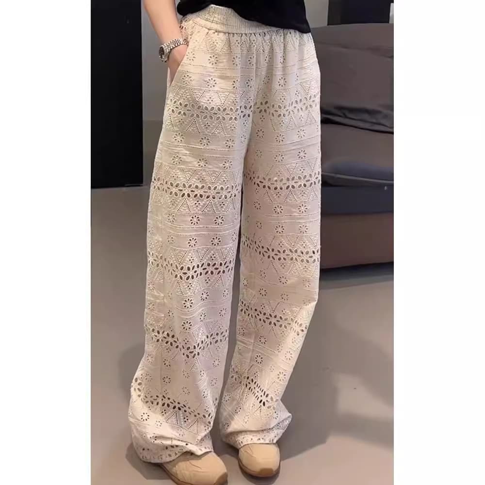 レースファッション 総柄レース ゆったりワイドパンツ