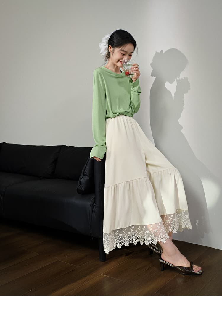 レース 服 花刺繍レース裾ティアードスカート