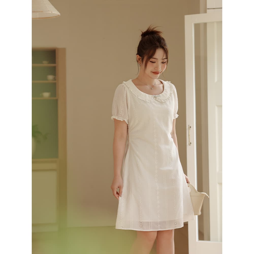 レース 服 襟付き刺繍レース ワンピース
