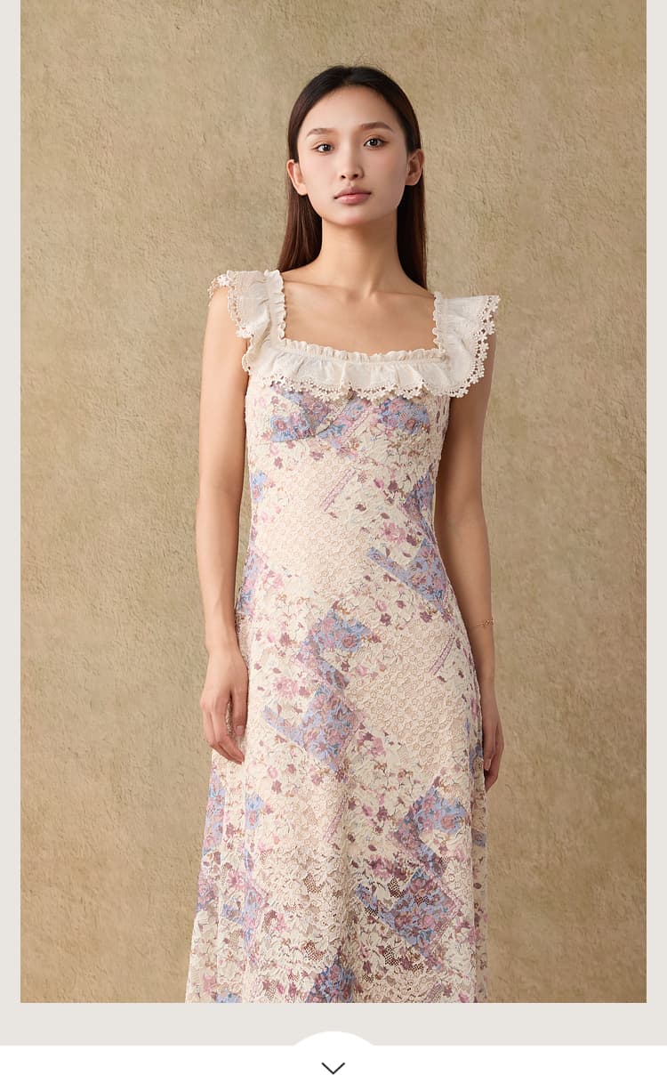 レース 服 花柄フリルレースロングワンピース