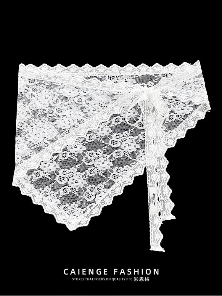 レース 服 レース飾りデニムパンツ