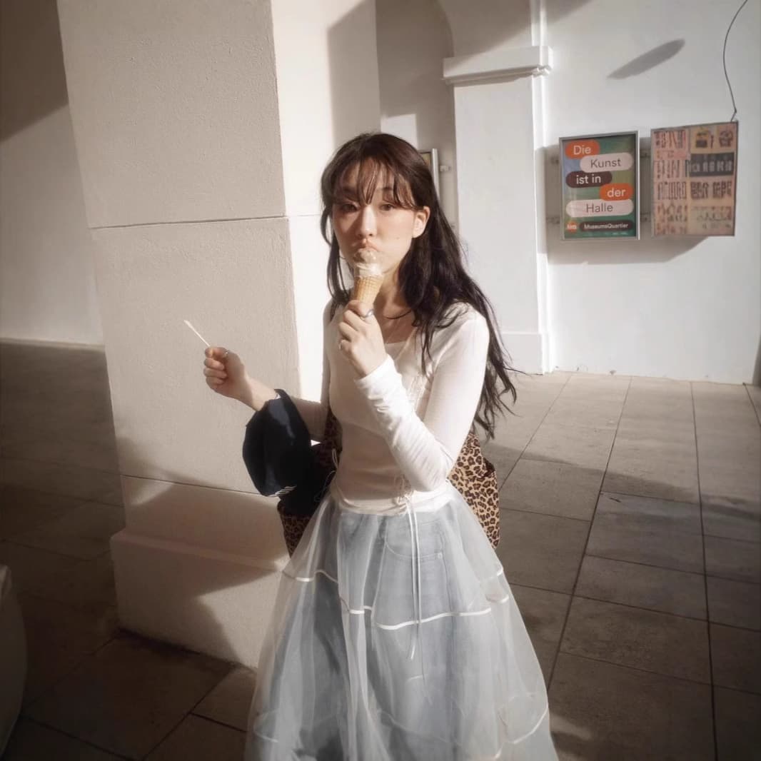 レース 服 透け感シアーレイヤードスカート風デニム