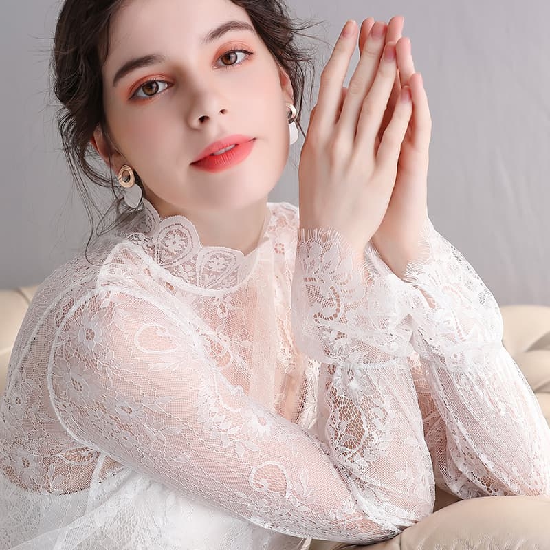 レースファッション 優雅な花柄レース メッシュチュニック