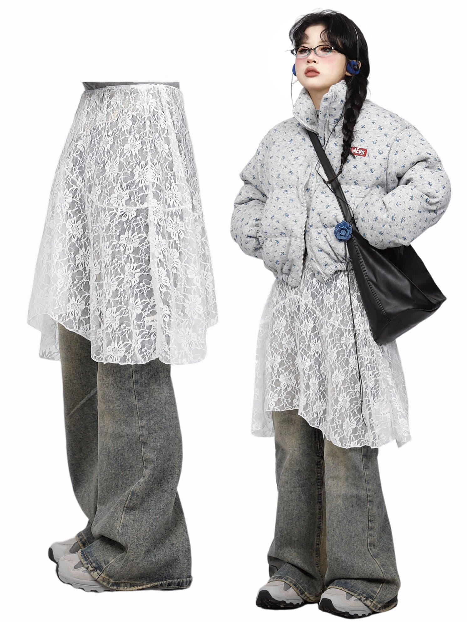 レース 服 花柄レースオーバースカート
