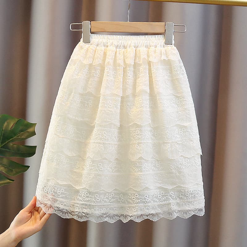 レース 服 花柄エンブロイダリー重ねレース スカート