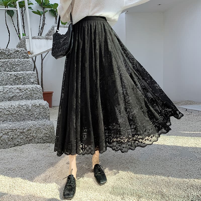 レース 服 夏の着痩せレーススカート復古風ハイウエストボトムス